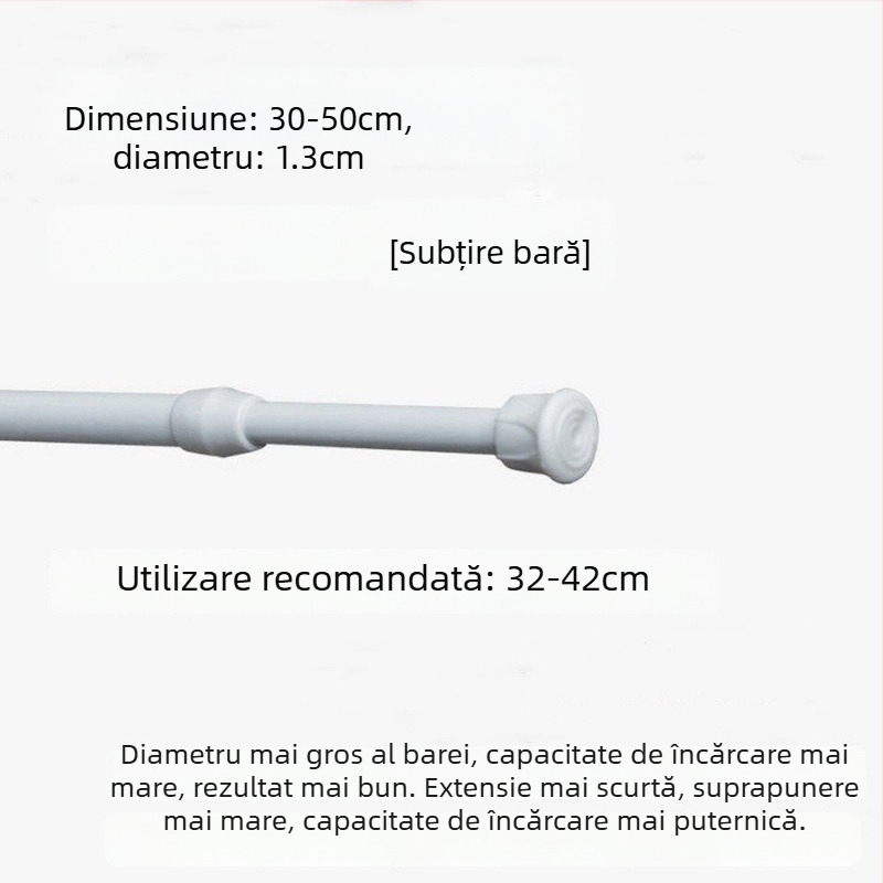 Bară telescopică pentru perdele din fier – fără găuri, reglabilă, multifuncțională pentru fereastră, garderobă, ușă, balcon și baie