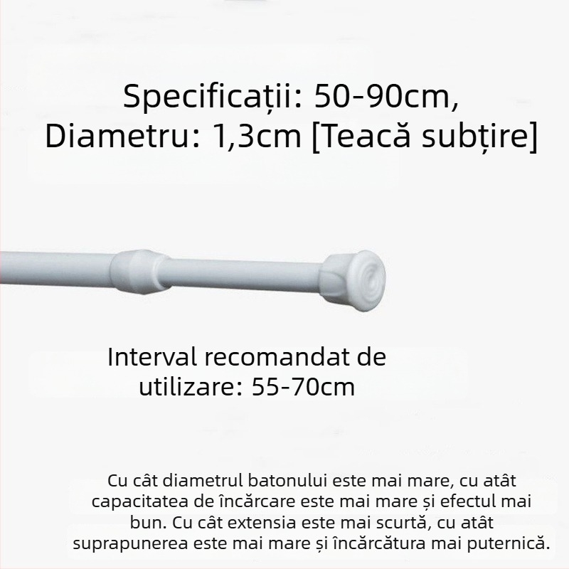 Bară telescopică pentru perdele din fier – fără găuri, reglabilă, multifuncțională pentru fereastră, garderobă, ușă, balcon și baie
