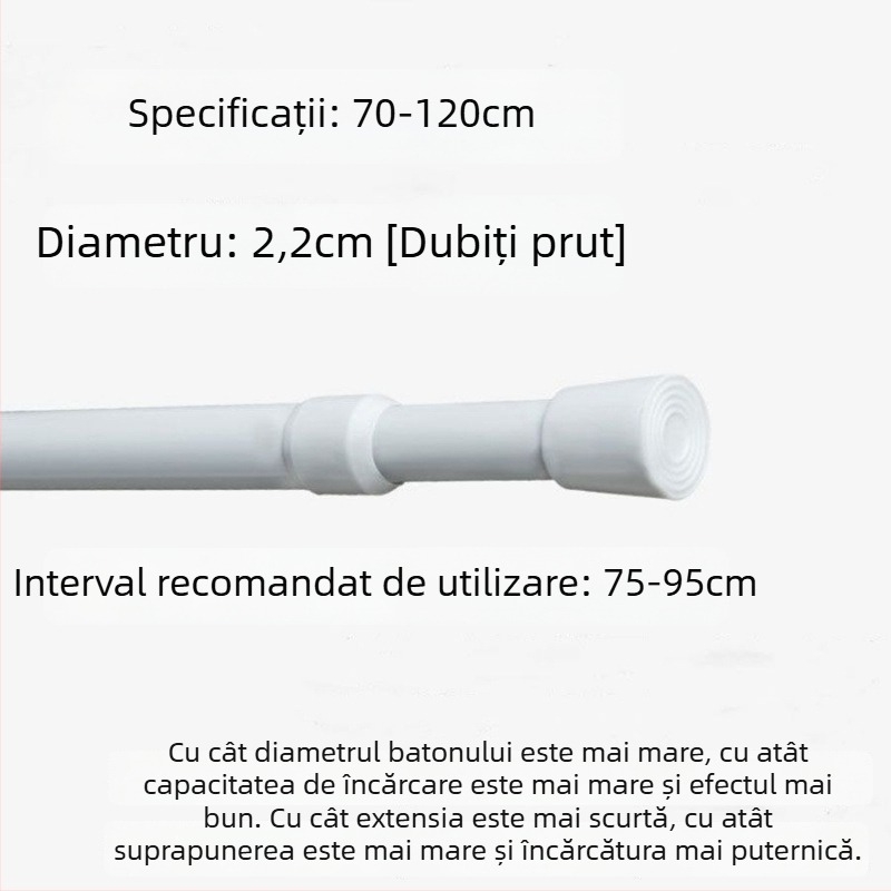 Bară telescopică pentru perdele din fier – fără găuri, reglabilă, multifuncțională pentru fereastră, garderobă, ușă, balcon și baie