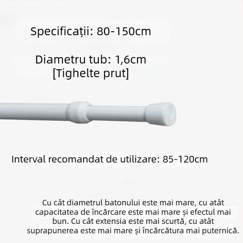 Bară telescopică pentru perdele din fier – fără găuri, reglabilă, multifuncțională pentru fereastră, garderobă, ușă, balcon și baie