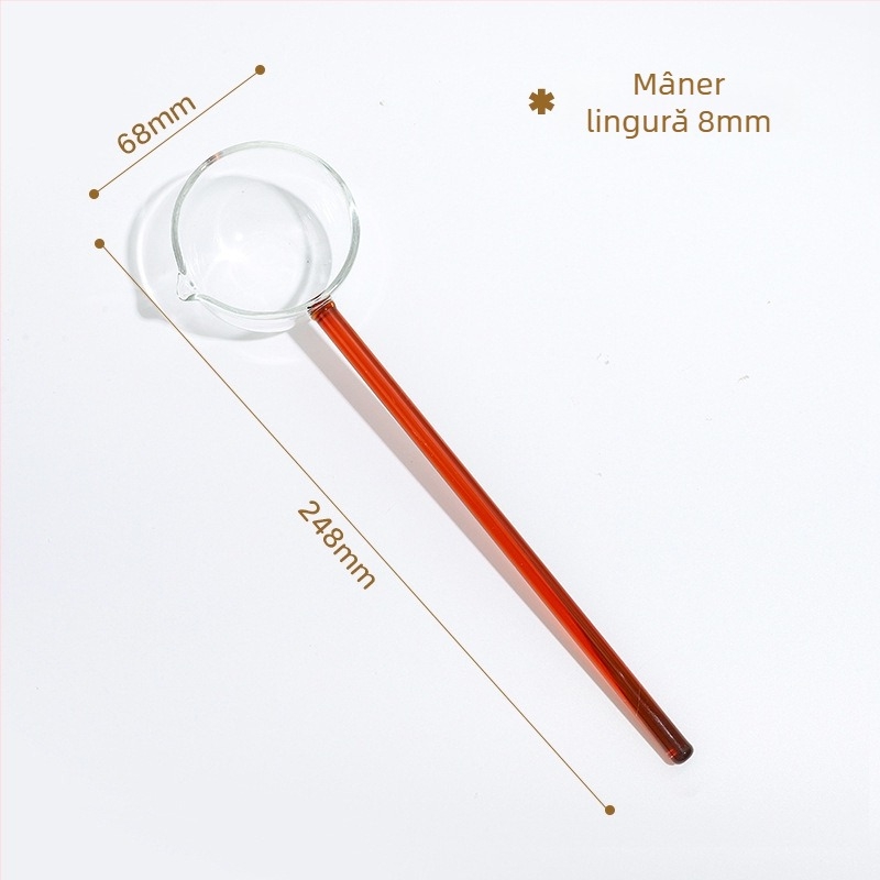 Lingură din sticlă cu mâner lung și vârf ascuțit – lingură de bucătărie rezistentă la temperaturi înalte, pentru gătit, terci și asezonare
