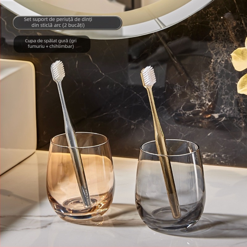 Set de pahare din sticlă pentru apă de gură și periuțe de dinți, pentru cuplu, design elegant, pentru uz casnic și hotelier