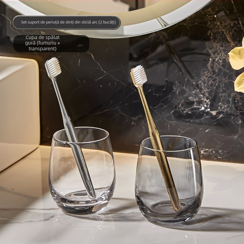 Set de pahare din sticlă pentru apă de gură și periuțe de dinți, pentru cuplu, design elegant, pentru uz casnic și hotelier