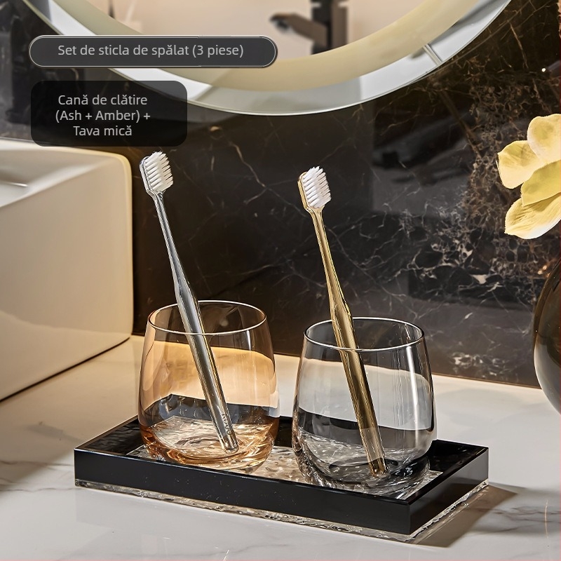 Set de pahare din sticlă pentru apă de gură și periuțe de dinți, pentru cuplu, design elegant, pentru uz casnic și hotelier