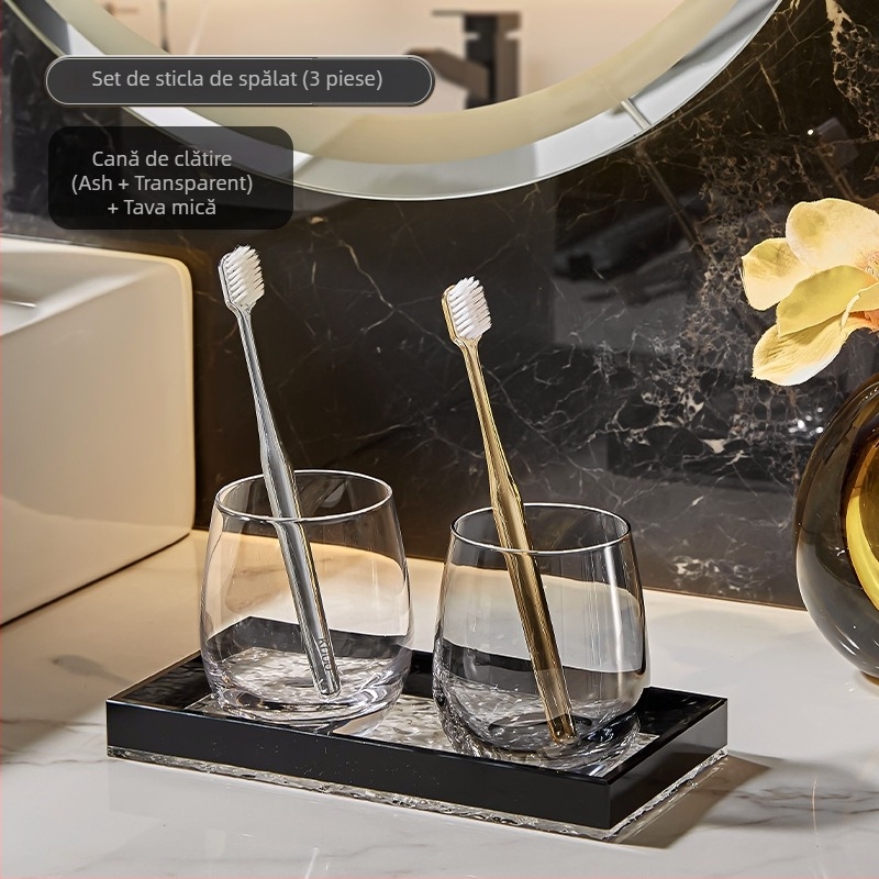 Set de pahare din sticlă pentru apă de gură și periuțe de dinți, pentru cuplu, design elegant, pentru uz casnic și hotelier
