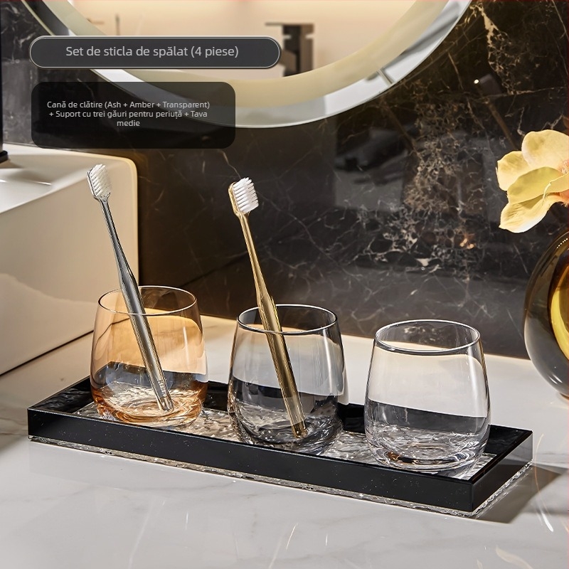 Set de pahare din sticlă pentru apă de gură și periuțe de dinți, pentru cuplu, design elegant, pentru uz casnic și hotelier