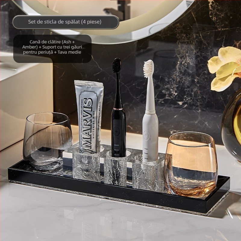 Set de pahare din sticlă pentru apă de gură și periuțe de dinți, pentru cuplu, design elegant, pentru uz casnic și hotelier