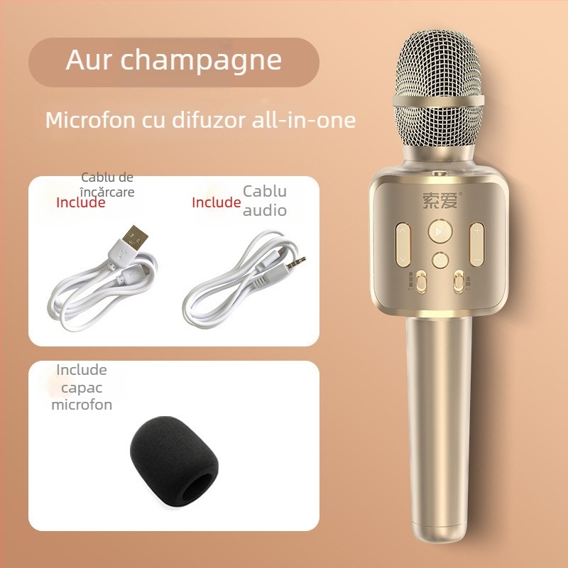 Set microfon karaoke și difuzor pentru telefoane mobile; microfon karaoke pentru telefon mobil; polaritate supercardioidă; raport SNR ≥70 dB; fără baterie încorporată