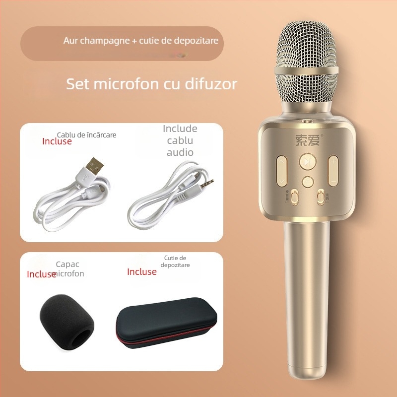 Set microfon karaoke și difuzor pentru telefoane mobile; microfon karaoke pentru telefon mobil; polaritate supercardioidă; raport SNR ≥70 dB; fără baterie încorporată