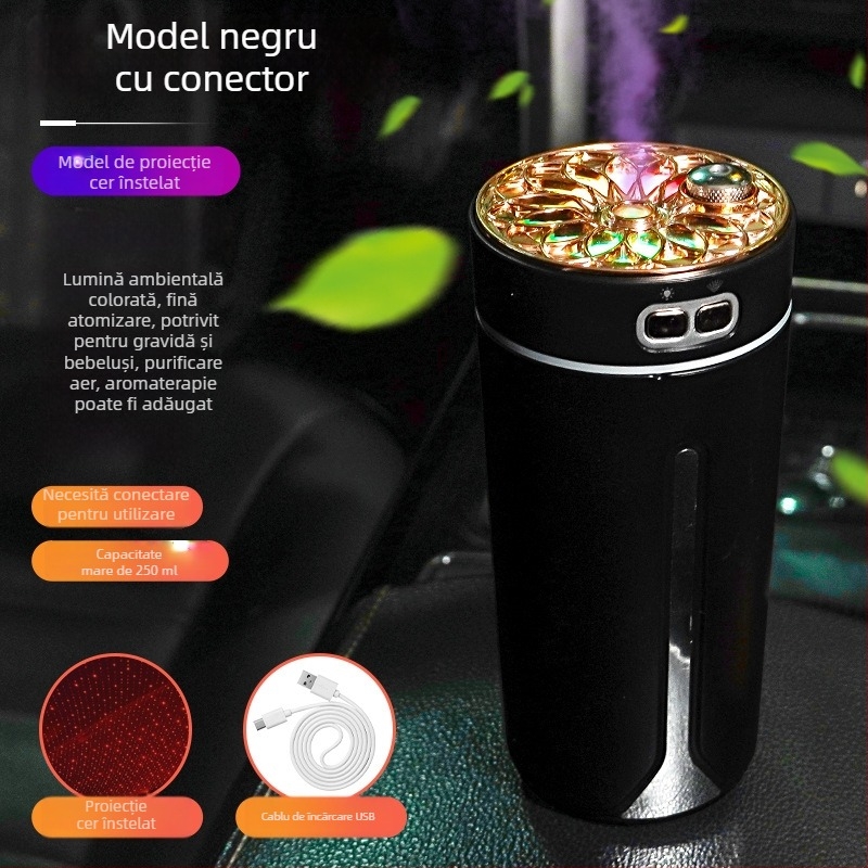 Umidificator auto și pulverizator de parfum, material ABS, alimentare 5V, putere 2W, compatibilitate universală, acoperire până la 10 m²