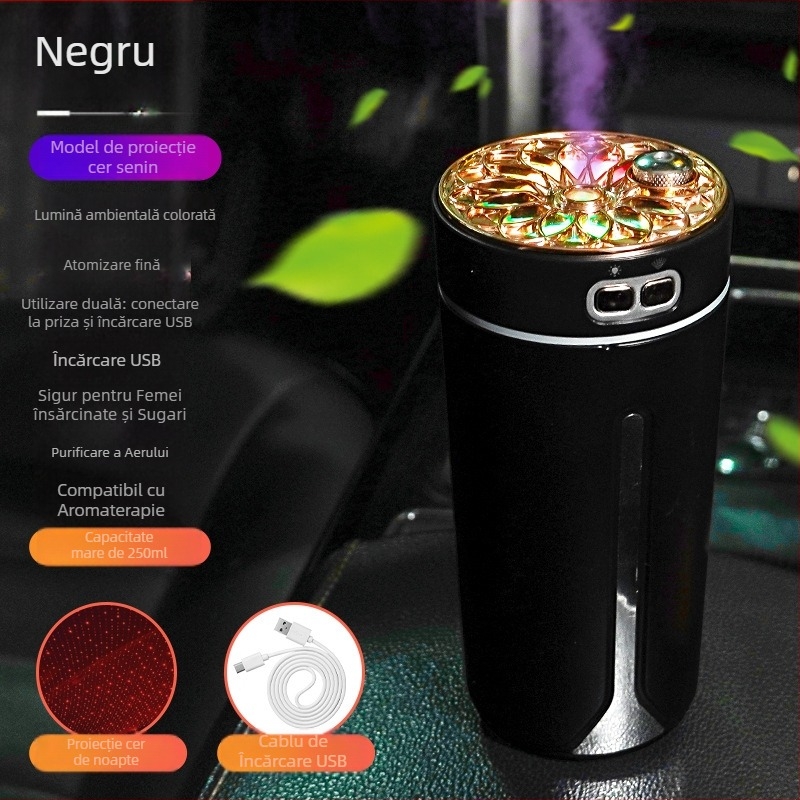 Umidificator auto și pulverizator de parfum, material ABS, alimentare 5V, putere 2W, compatibilitate universală, acoperire până la 10 m²