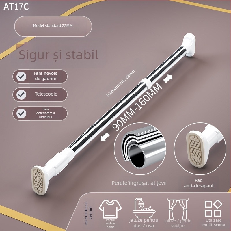 Raft telescopic pentru uscat haine, din oțel inoxidabil, fără găuri, reglabil pentru balcon, stil minimalist