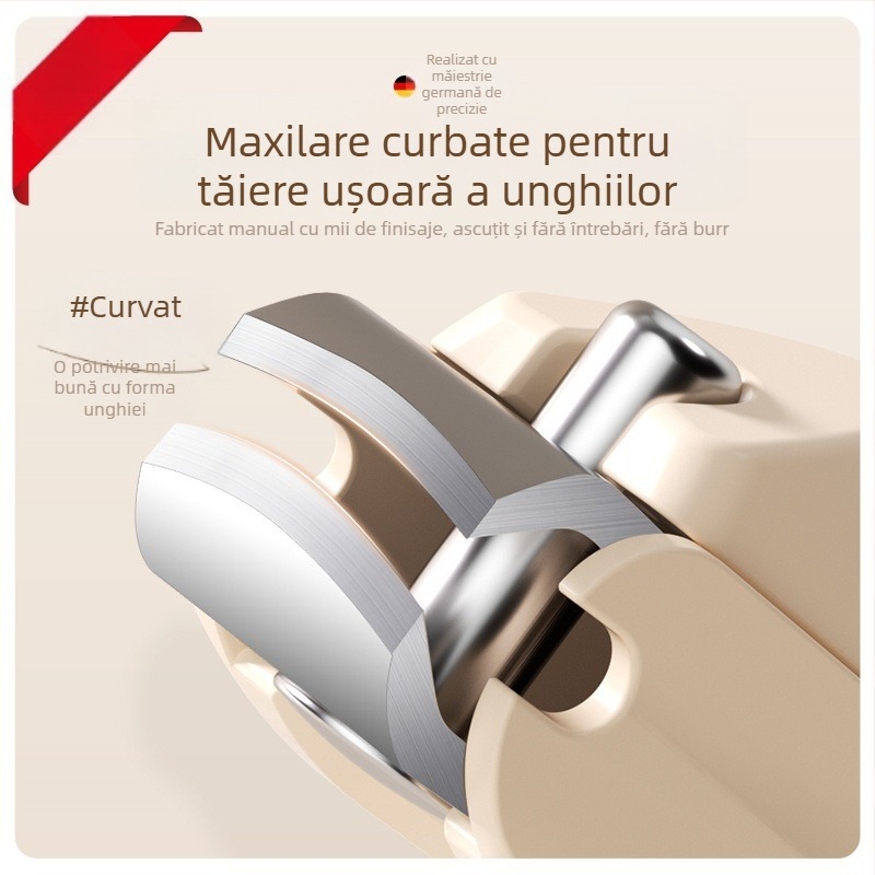 Set de tăiet unghii pentru manichiură cu design anti-stropire, gură plată și deschidere înclinată, construcție din plastic și oțel carbon