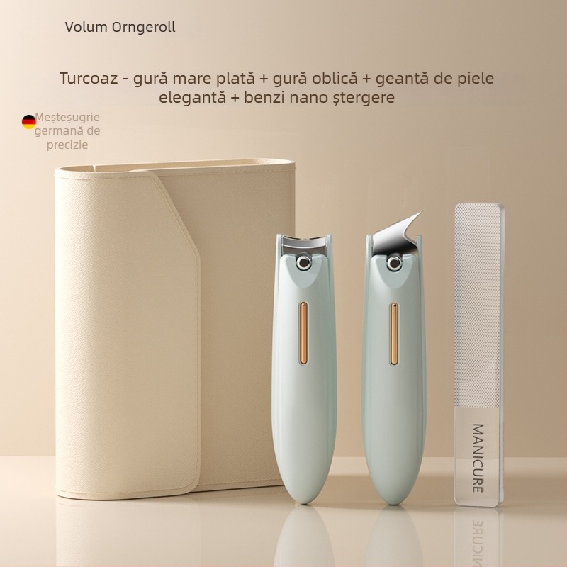 Set de tăiet unghii pentru manichiură cu design anti-stropire, gură plată și deschidere înclinată, construcție din plastic și oțel carbon