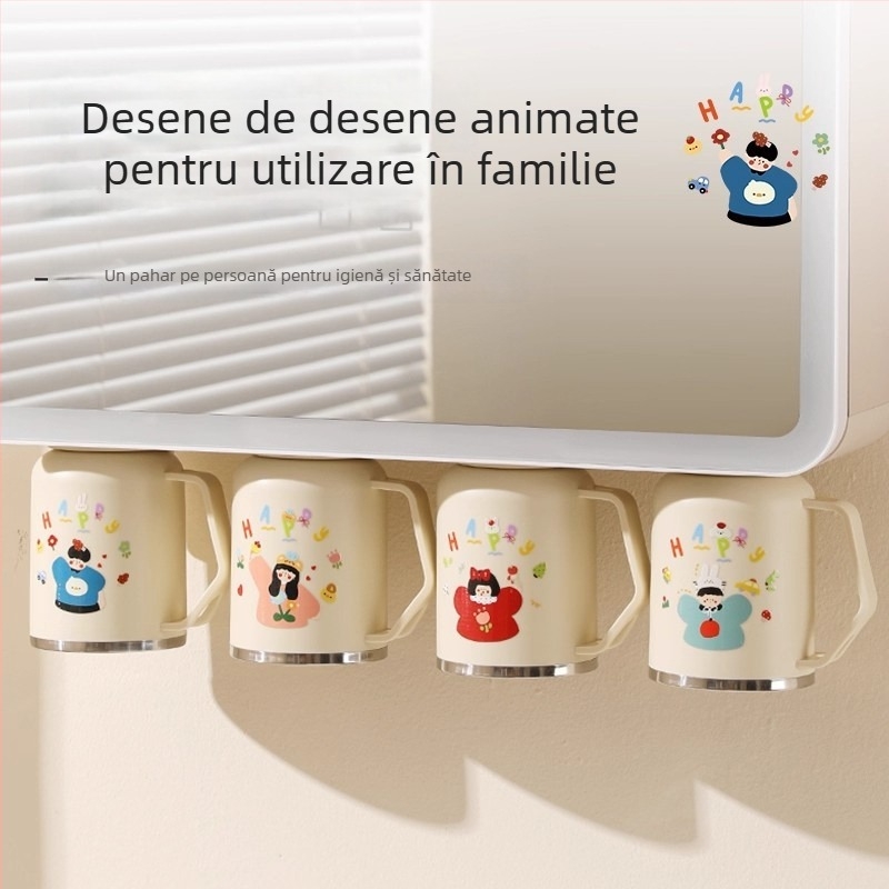 Căniță magnetică de clătire din oțel inoxidabil 304 cu dulap oglindă montat sub — organizator pentru periuțe și pastă de dinți