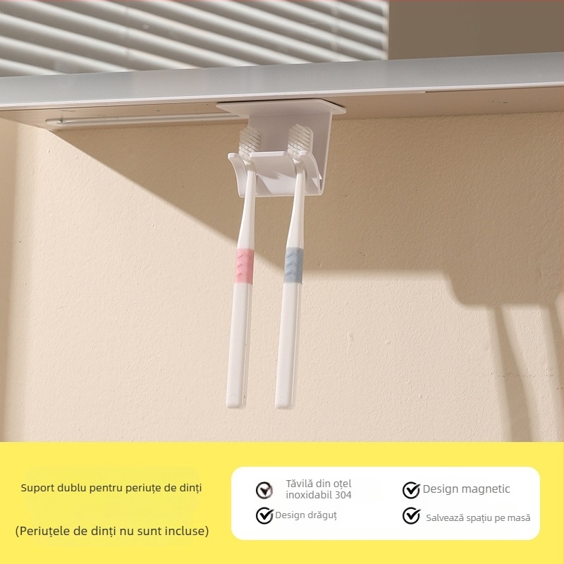 Căniță magnetică de clătire din oțel inoxidabil 304 cu dulap oglindă montat sub — organizator pentru periuțe și pastă de dinți