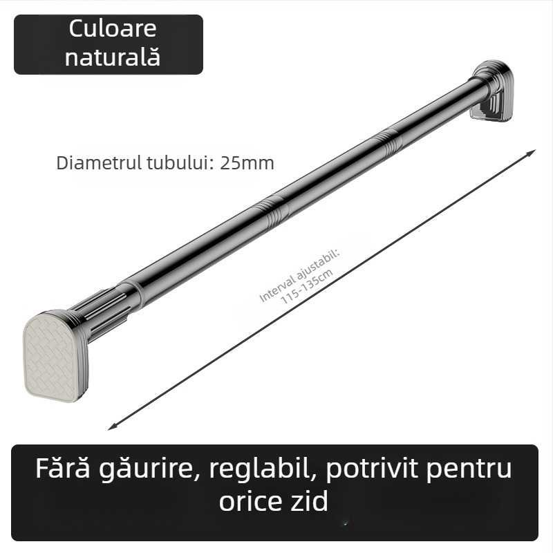 Kingsborough Bară telescopică pentru perdea de duș și uscător de haine — oțel inoxidabil + ABS, personalizabilă, detașabilă, stil lux ușor