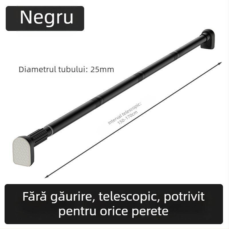 Kingsborough Bară telescopică pentru perdea de duș și uscător de haine — oțel inoxidabil + ABS, personalizabilă, detașabilă, stil lux ușor