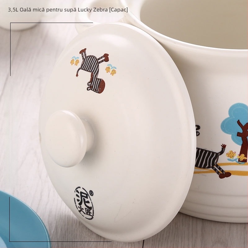Capac ceramic emailat pentru oale de 2,1–3 L, compatibil cu plita universală, antiaderent, potrivit pentru supe și oale din ceramică