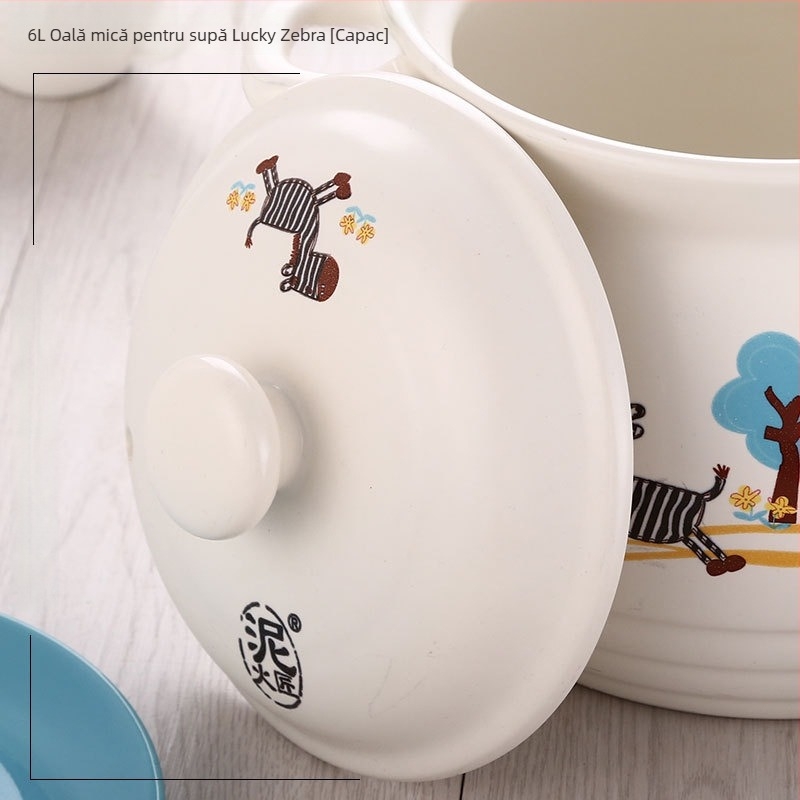 Capac ceramic emailat pentru oale de 2,1–3 L, compatibil cu plita universală, antiaderent, potrivit pentru supe și oale din ceramică