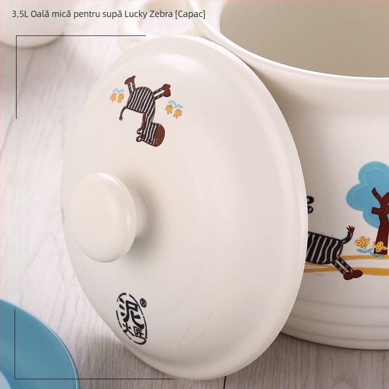 Capac ceramic emailat pentru oale de 2,1–3 L, compatibil cu plita universală, antiaderent, potrivit pentru supe și oale din ceramică