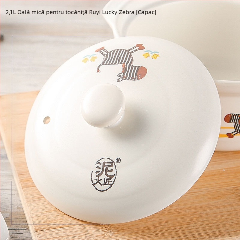 Capac ceramic emailat pentru oale de 2,1–3 L, compatibil cu plita universală, antiaderent, potrivit pentru supe și oale din ceramică