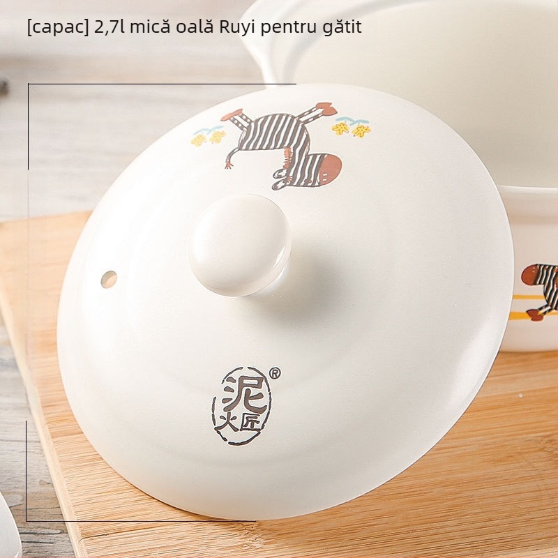 Capac ceramic emailat pentru oale de 2,1–3 L, compatibil cu plita universală, antiaderent, potrivit pentru supe și oale din ceramică
