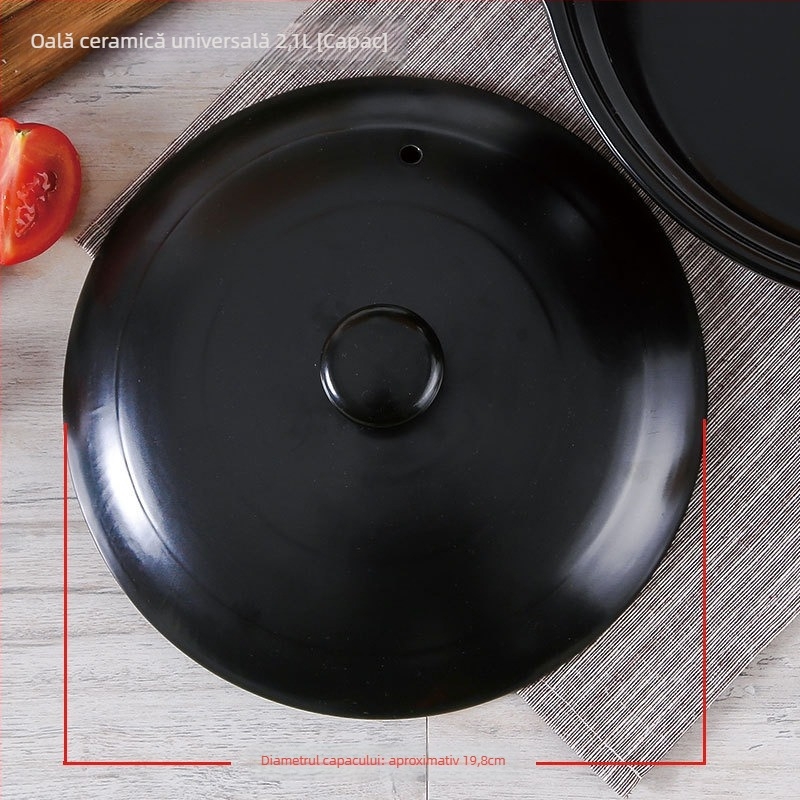 Capac ceramic emailat pentru oale de 2,1–3 L, compatibil cu plita universală, antiaderent, potrivit pentru supe și oale din ceramică