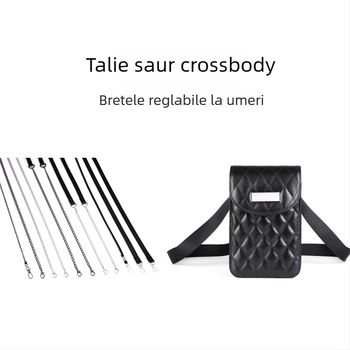 Geantă crossbody talie cu lanț, quiltată, material PU, fermoar, buzunar interior laminat