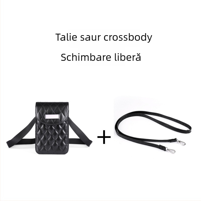 Geantă crossbody talie cu lanț, quiltată, material PU, fermoar, buzunar interior laminat