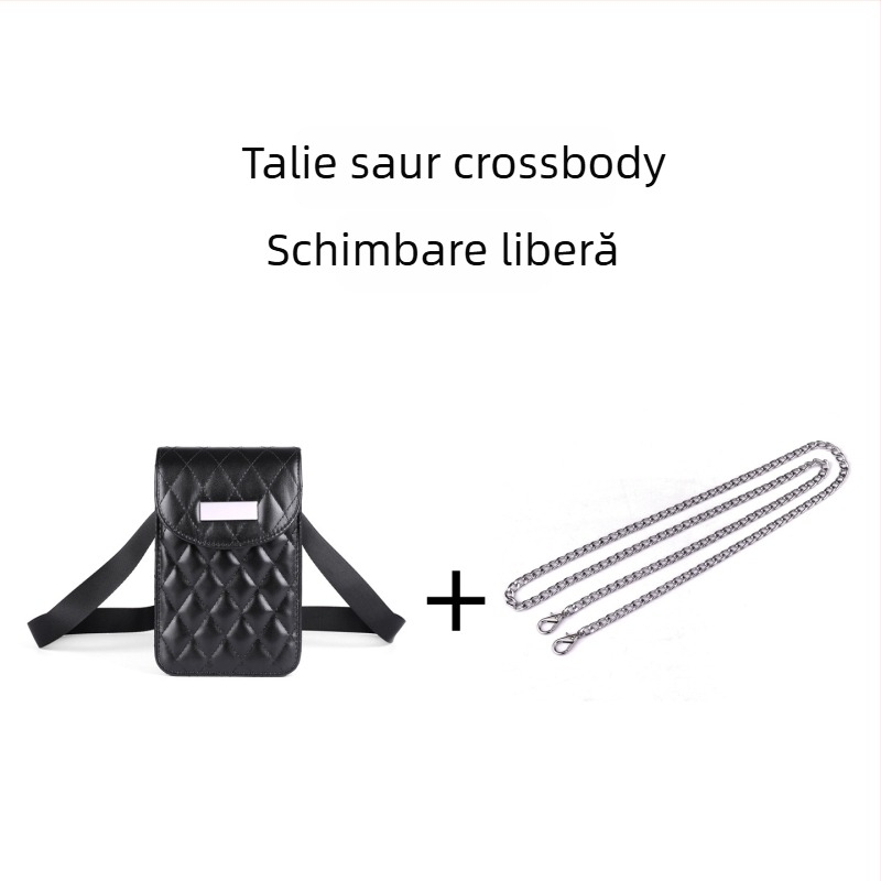 Geantă crossbody talie cu lanț, quiltată, material PU, fermoar, buzunar interior laminat