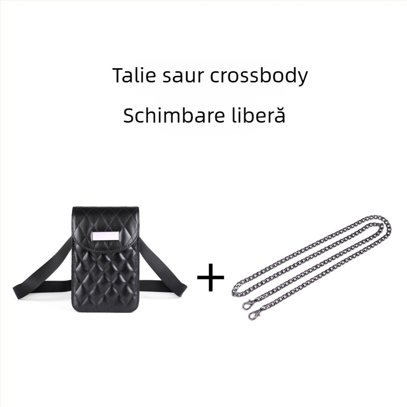Geantă crossbody talie cu lanț, quiltată, material PU, fermoar, buzunar interior laminat