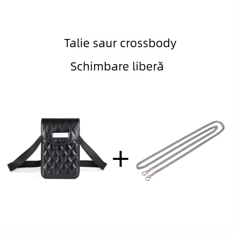 Geantă crossbody talie cu lanț, quiltată, material PU, fermoar, buzunar interior laminat