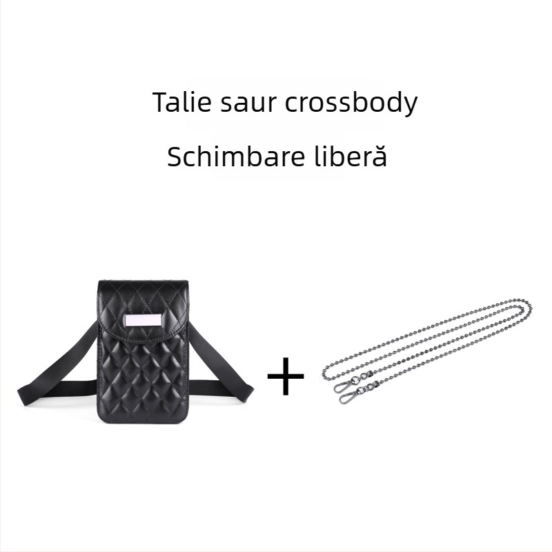 Geantă crossbody talie cu lanț, quiltată, material PU, fermoar, buzunar interior laminat