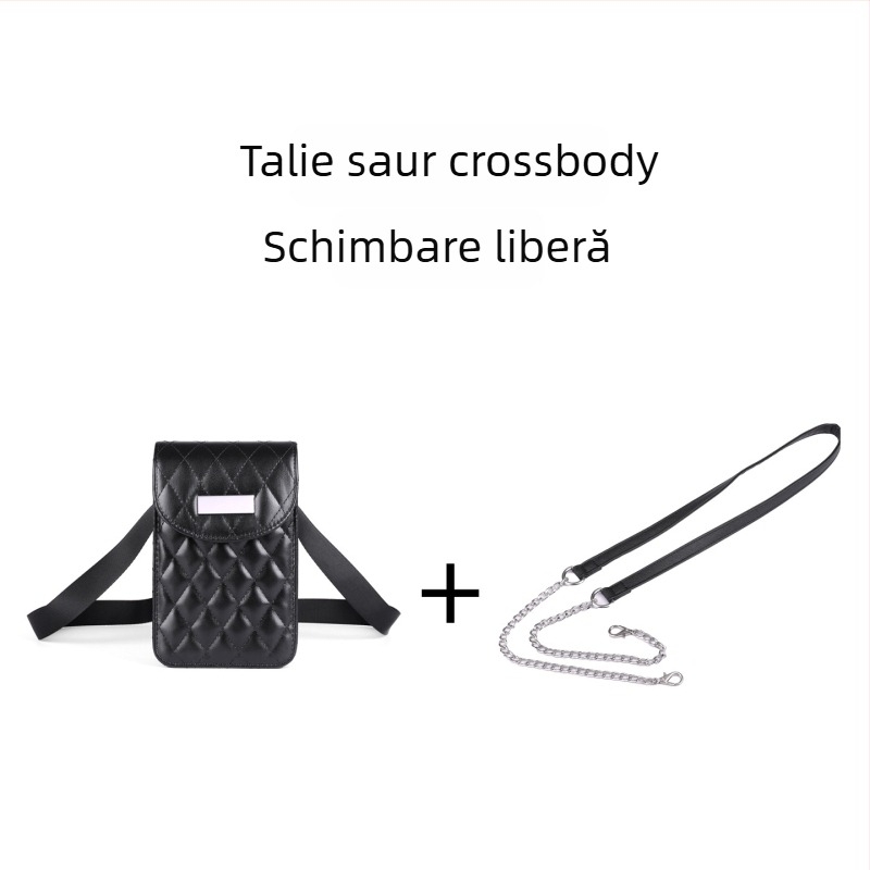Geantă crossbody talie cu lanț, quiltată, material PU, fermoar, buzunar interior laminat