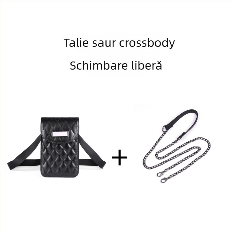 Geantă crossbody talie cu lanț, quiltată, material PU, fermoar, buzunar interior laminat