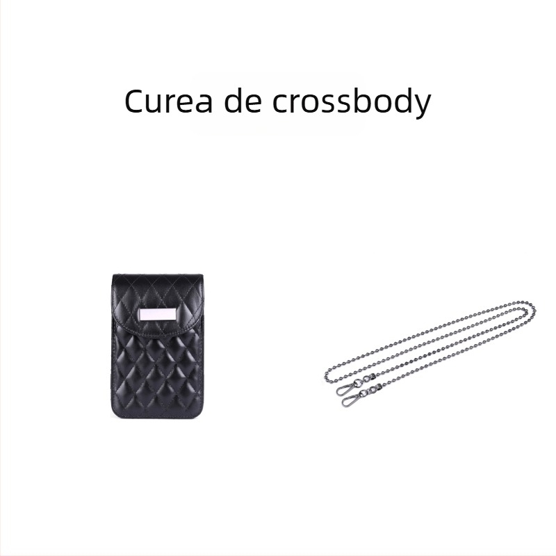 Geantă crossbody talie cu lanț, quiltată, material PU, fermoar, buzunar interior laminat