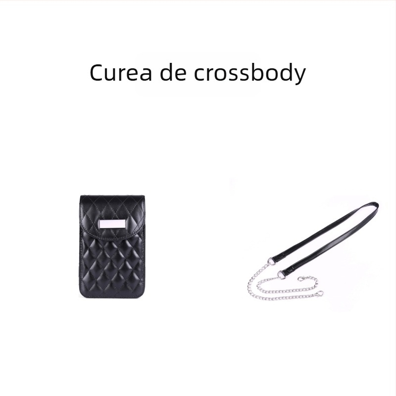 Geantă crossbody talie cu lanț, quiltată, material PU, fermoar, buzunar interior laminat