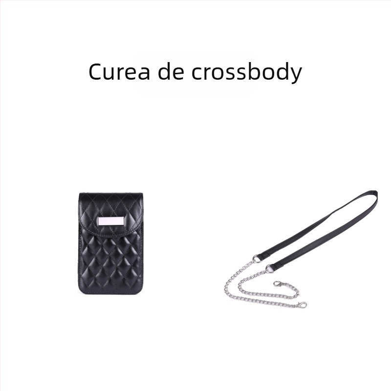 Geantă crossbody talie cu lanț, quiltată, material PU, fermoar, buzunar interior laminat