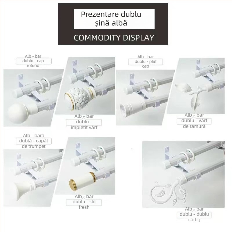 Suport pentru bara de perdea îngroșată Nordic-Roman | Material: aliaj de zinc | Stil modern minimalist | Compatibil cu bare simple sau duble | Montaj lateral superior