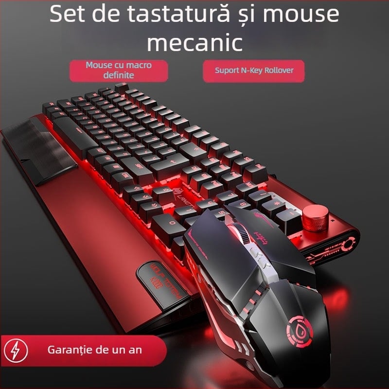 Tastatură mecanică K1000, 104 taste, conectare prin cablu, iluminare RGB, corp metalic, cablu de 1,5 m.