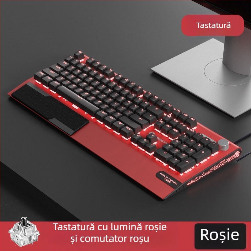 Tastatură mecanică K1000, 104 taste, conectare prin cablu, iluminare RGB, corp metalic, cablu de 1,5 m.