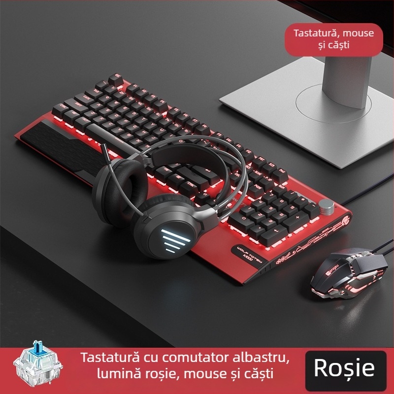 Tastatură mecanică K1000, 104 taste, conectare prin cablu, iluminare RGB, corp metalic, cablu de 1,5 m.