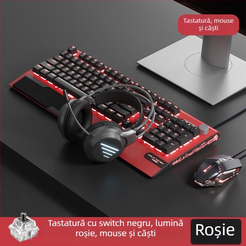Tastatură mecanică K1000, 104 taste, conectare prin cablu, iluminare RGB, corp metalic, cablu de 1,5 m.