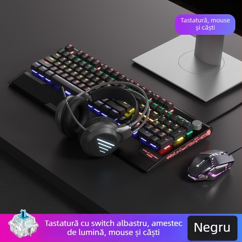 Tastatură mecanică K1000, 104 taste, conectare prin cablu, iluminare RGB, corp metalic, cablu de 1,5 m.