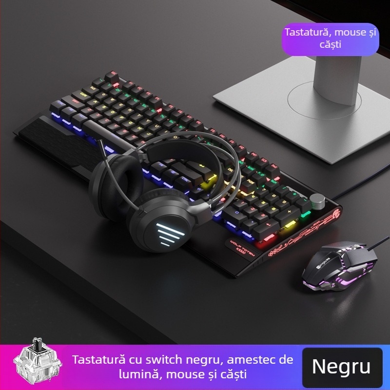Tastatură mecanică K1000, 104 taste, conectare prin cablu, iluminare RGB, corp metalic, cablu de 1,5 m.
