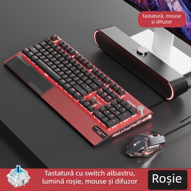 Tastatură mecanică K1000, 104 taste, conectare prin cablu, iluminare RGB, corp metalic, cablu de 1,5 m.