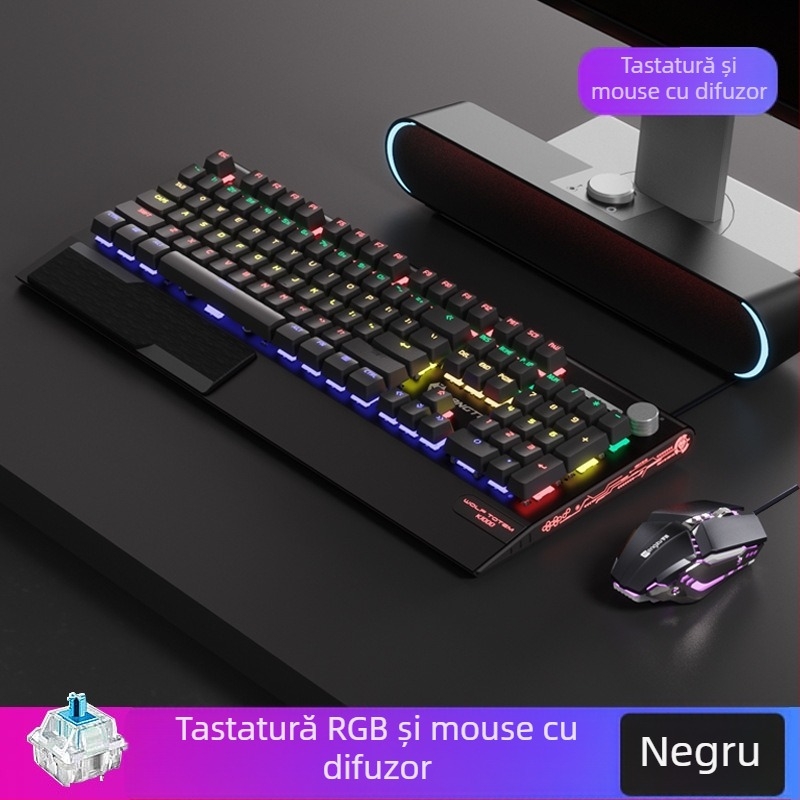 Tastatură mecanică K1000, 104 taste, conectare prin cablu, iluminare RGB, corp metalic, cablu de 1,5 m.