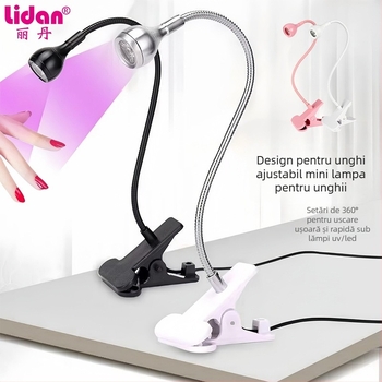 Lampă de unghii de birou cu unghi reglabil, 3W, lampă UV pentru uscare gel, cu clips