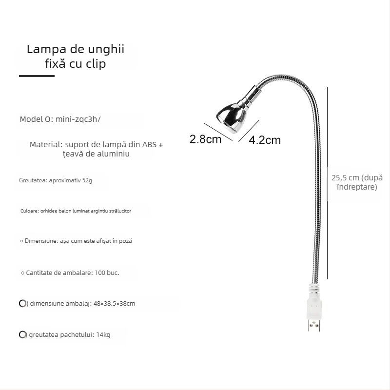 Lampă de unghii de birou cu unghi reglabil, 3W, lampă UV pentru uscare gel, cu clips